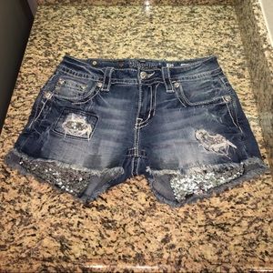 New Miss Me Sequin Destroyed Denim Cutoff Shorts